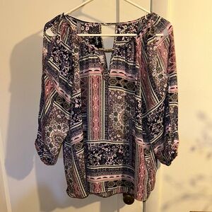 Floral Patterned Women's Top - Pink and Blue